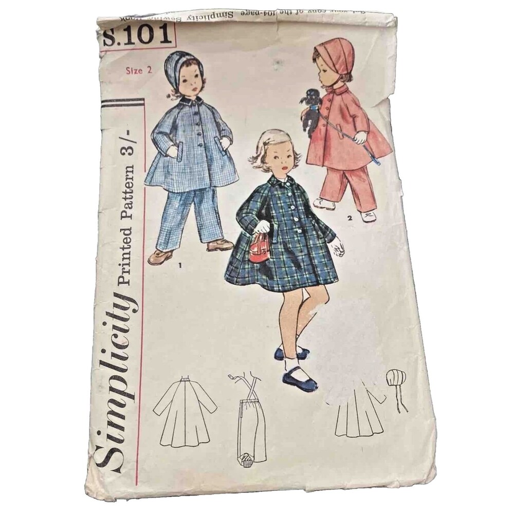 1950s Simplicity S101 Sewing Pattern Coat, Hat + Leggings Suspender Pants Size 2